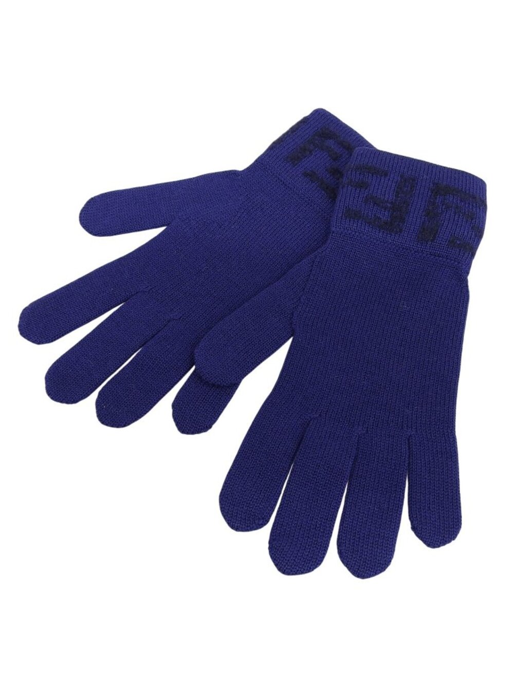 Fendi Wool Smartphone Compatible FF Logo Zucca Pattern Knit Gloves Navy TU